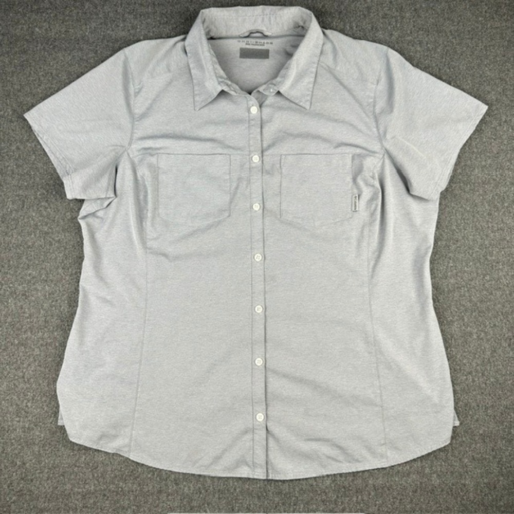 Columbia Omni-Shade Womens Short Sleeve Button Up Shirt Gray Sun Protection XL